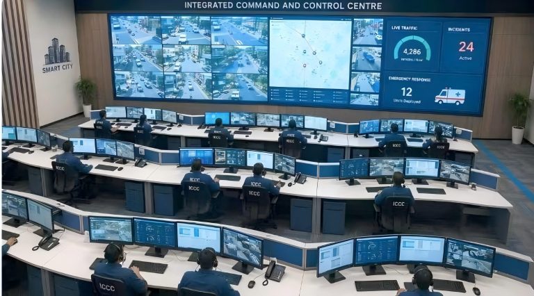 Integrated command center with video wall and operator consoles
