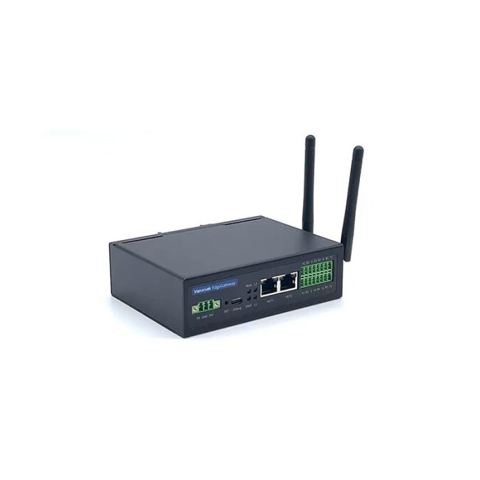 Industrial IoT edge gateway with cellular antennas and serial ports
